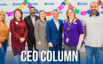 Members of Goodwill San Antonio Diversity, Equity and Inclusion Committee stand together with Goodwill San Antonio CEO Carlos Contreras and San Antonio Hispanic Chamber of Commerce President Marina Gonzales