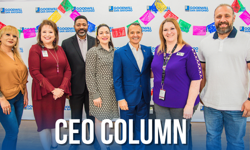Members of Goodwill San Antonio Diversity, Equity and Inclusion Committee stand together with Goodwill San Antonio CEO Carlos Contreras and San Antonio Hispanic Chamber of Commerce President Marina Gonzales